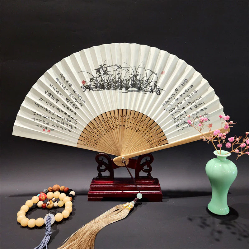 22cm Folding Fan with Panoramic Rivers and Mountains Design - Image 4