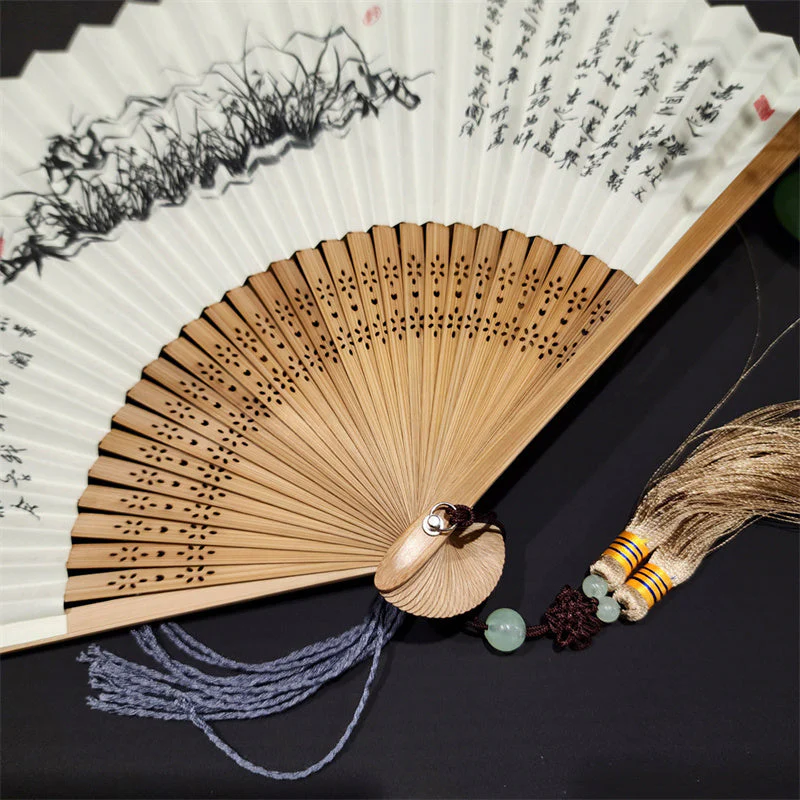 22cm Folding Fan with Panoramic Rivers and Mountains Design - Image 5
