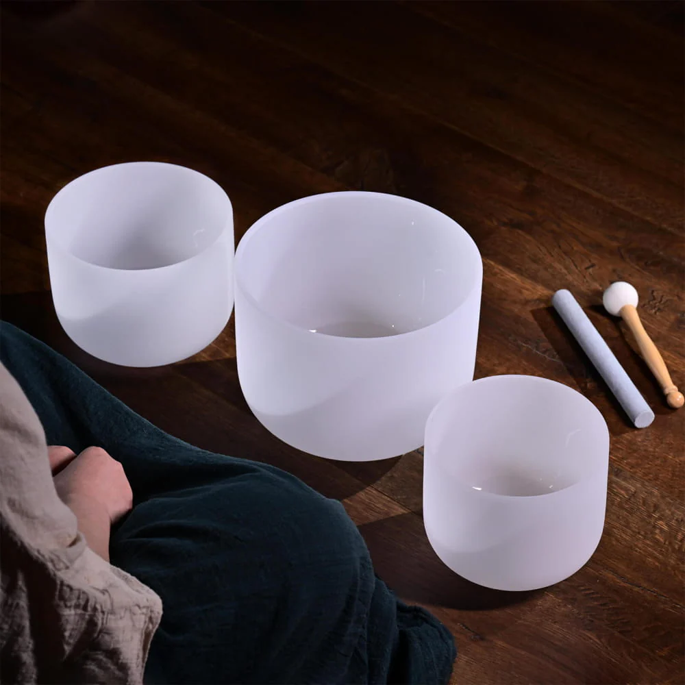 8"A 10"E 12"C Frosted Quartz Crystal Singing Bowl Set - Image 14