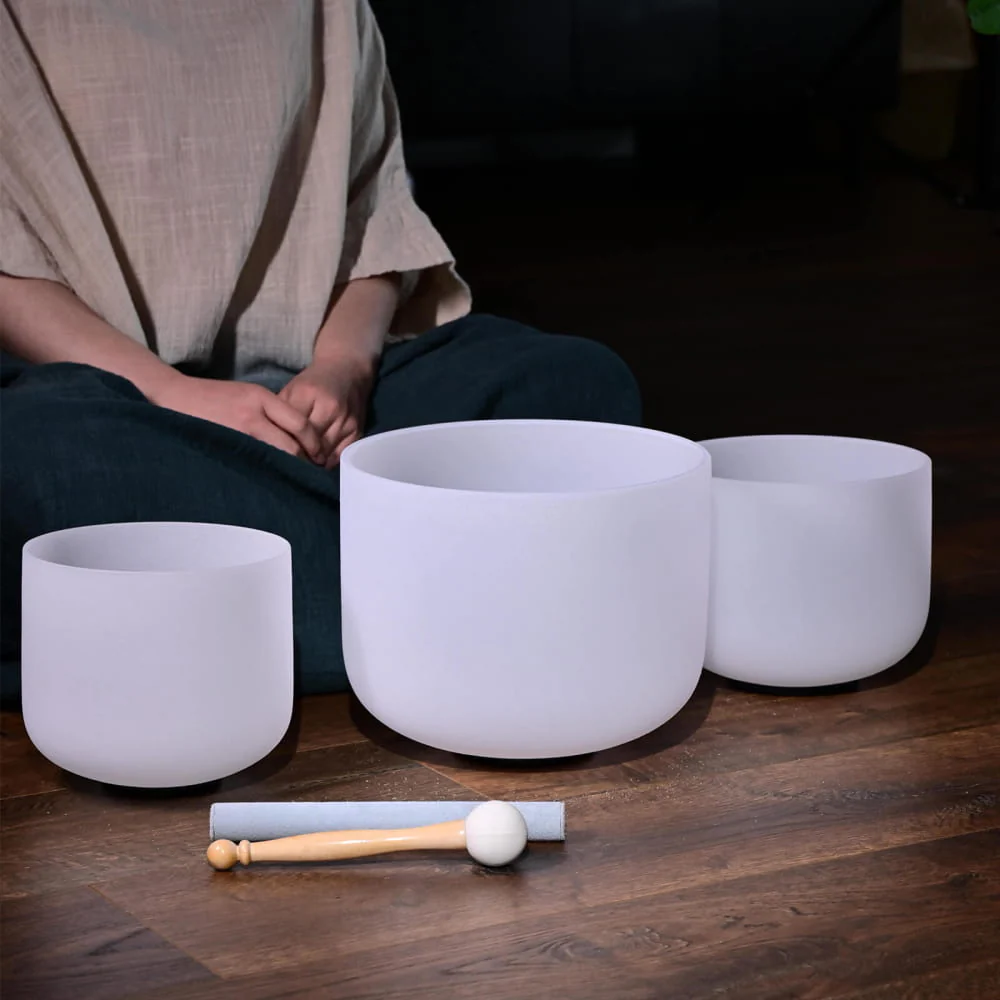 8"A 10"E 12"C Frosted Quartz Crystal Singing Bowl Set - Image 15