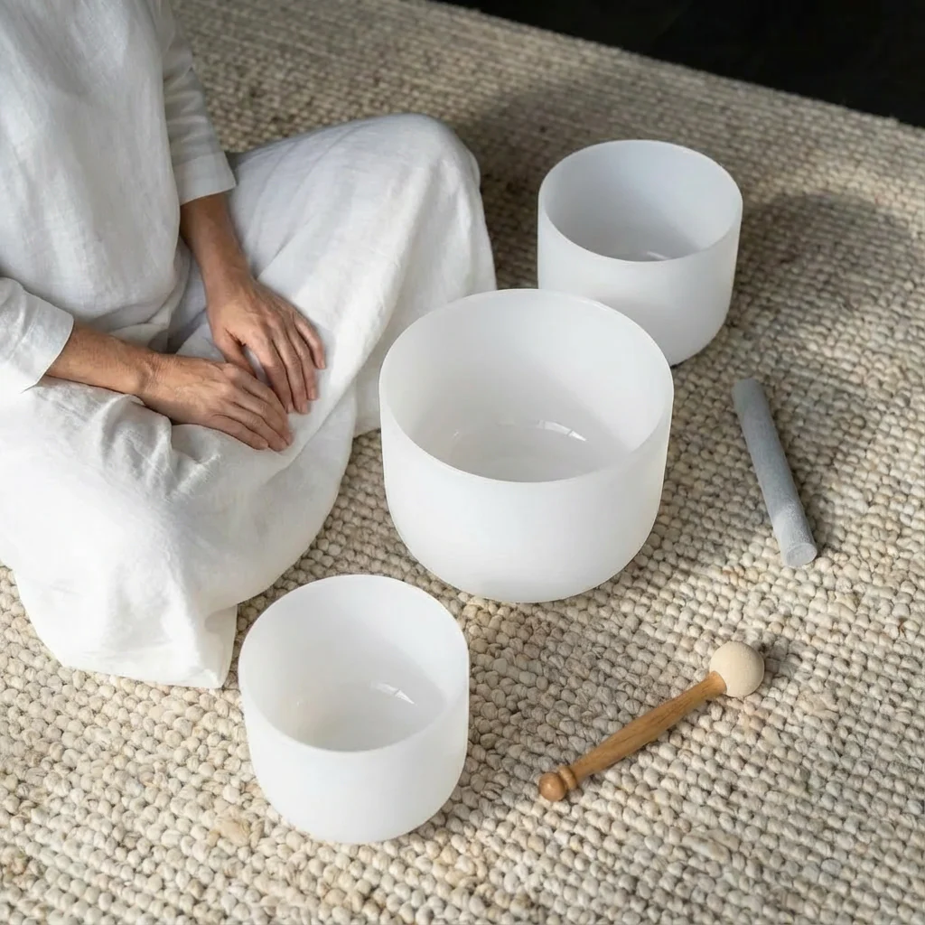 8"A 10"E 12"C Frosted Quartz Crystal Singing Bowl Set - Image 7