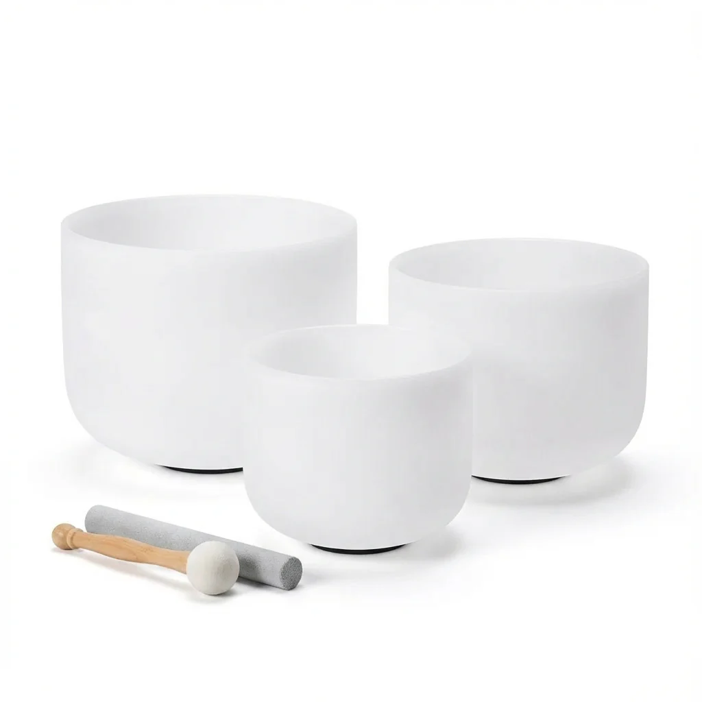 8"A 10"F 12"C Frosted Quartz Crystal Singing Bowl Set - Image 12