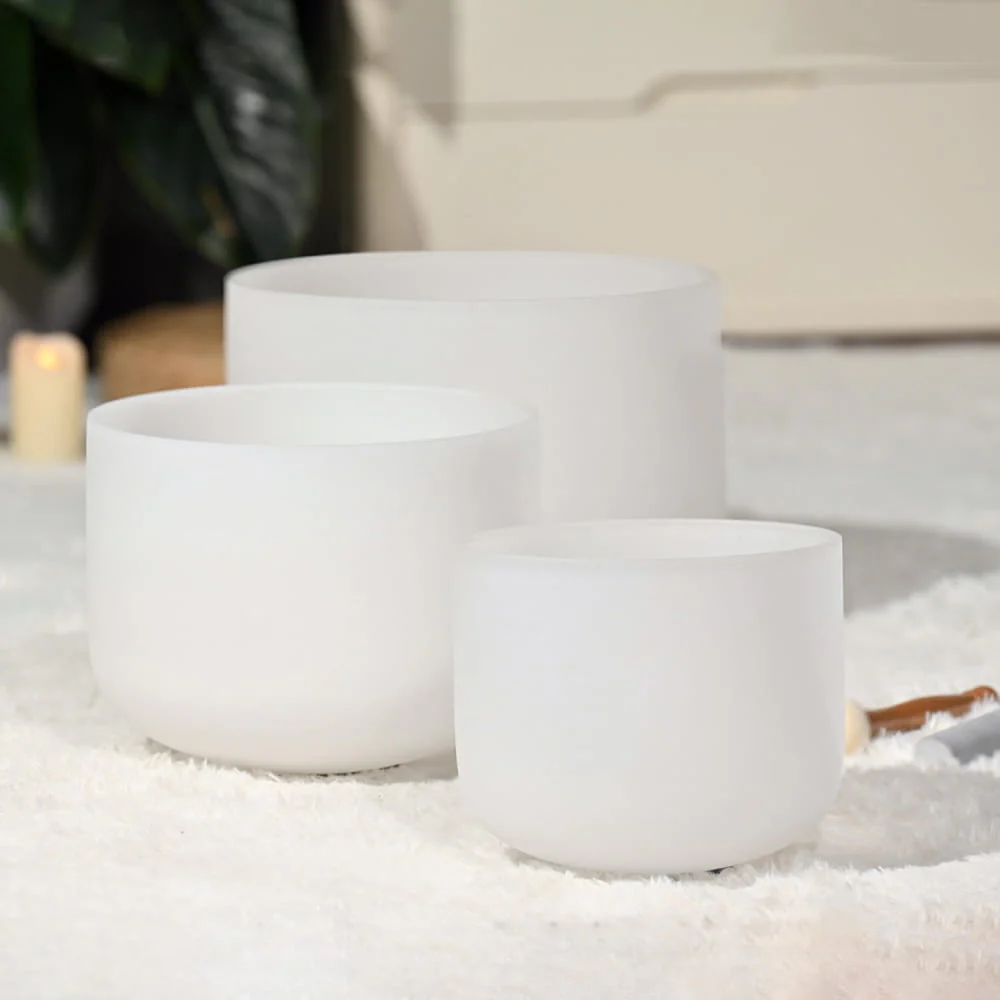 8"A 10"F 12"C Frosted Quartz Crystal Singing Bowl Set - Image 13