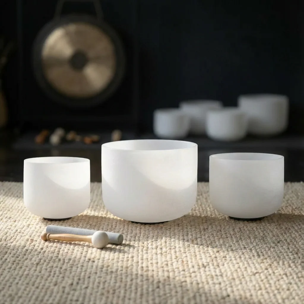 8"A 10"F 12"C Frosted Quartz Crystal Singing Bowl Set - Image 3
