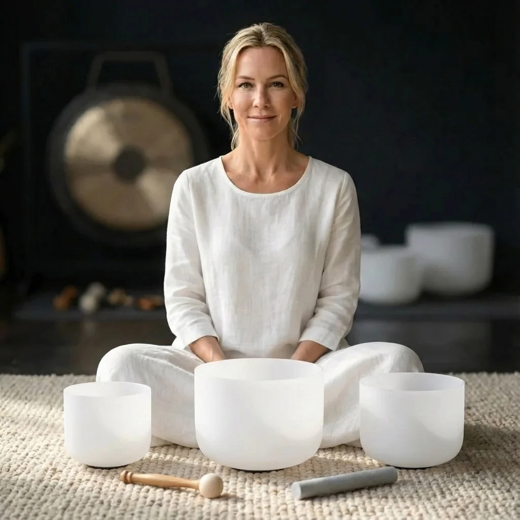 8"A 10"F 12"C Frosted Quartz Crystal Singing Bowl Set - Image 5