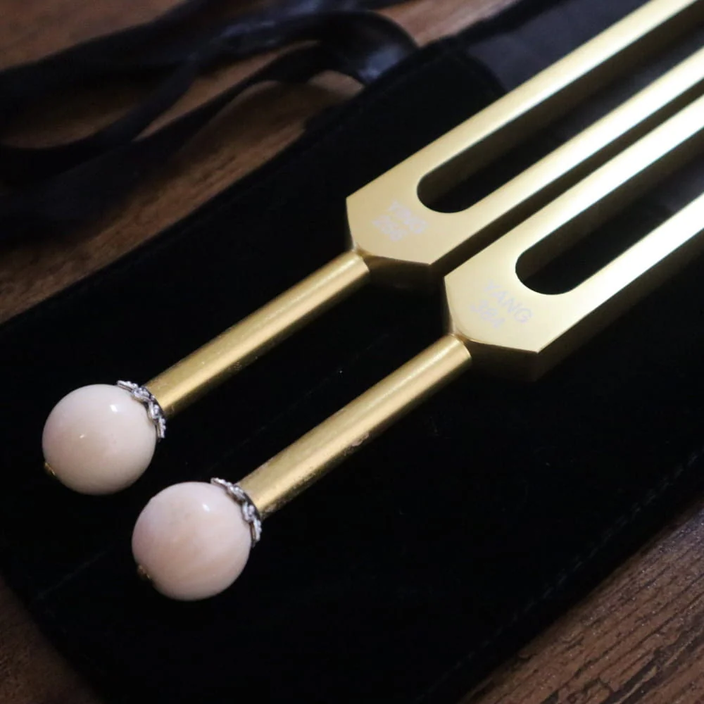 256 Hz, 384 Hz Tuning Forks for Chakra Healing Therapy - Gold Yin Yang Tuning Fork Set - Image 3