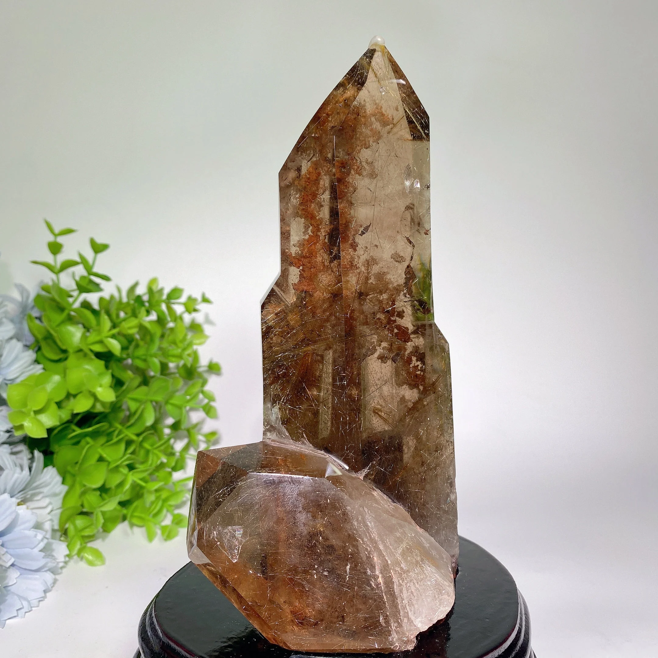 18cm Golden Rutilated Quartz Crystal Tower with Stand - Image 4