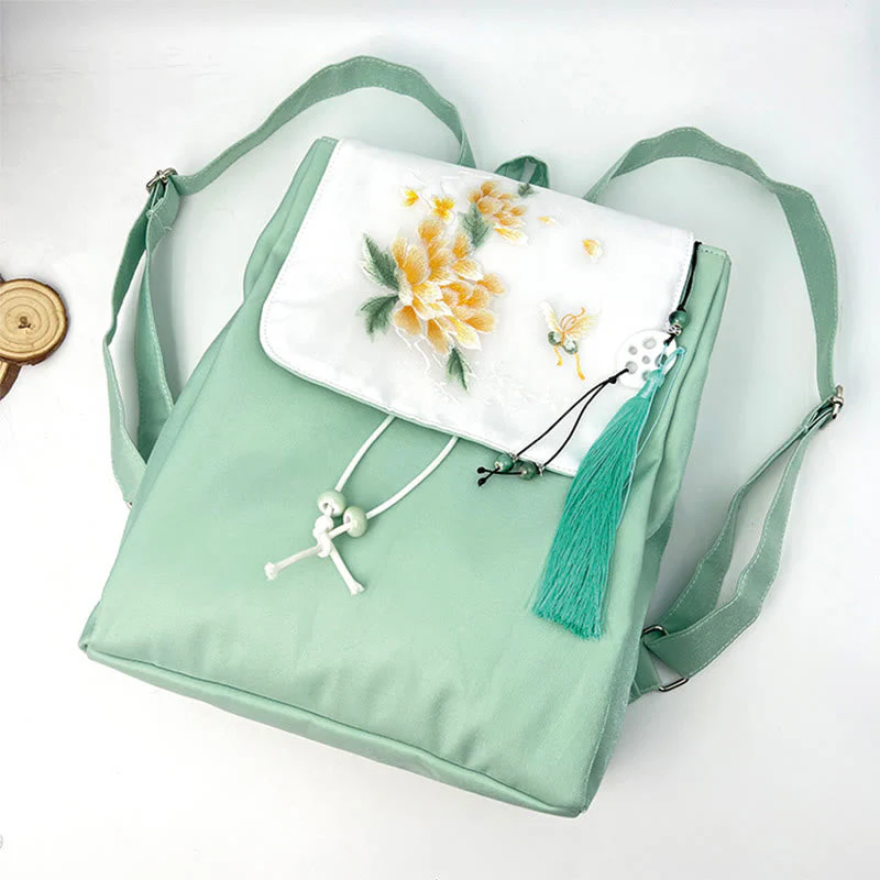 Green Peony Flowers Canvas Backpack | Mindful Clothing - Image 3
