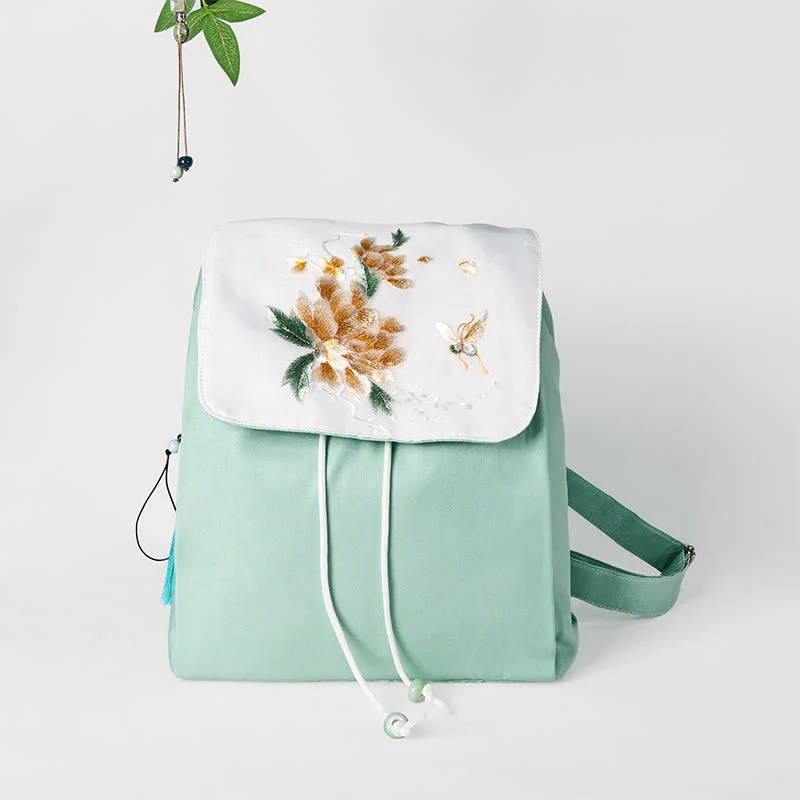 Green Peony Flowers Canvas Backpack | Mindful Clothing - Image 4