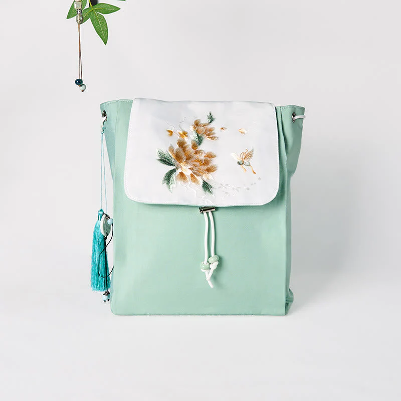 Green Peony Flowers Canvas Backpack | Mindful Clothing - Image 5