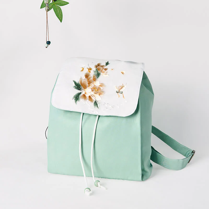 Green Peony Flowers Canvas Backpack | Mindful Clothing - Image 7