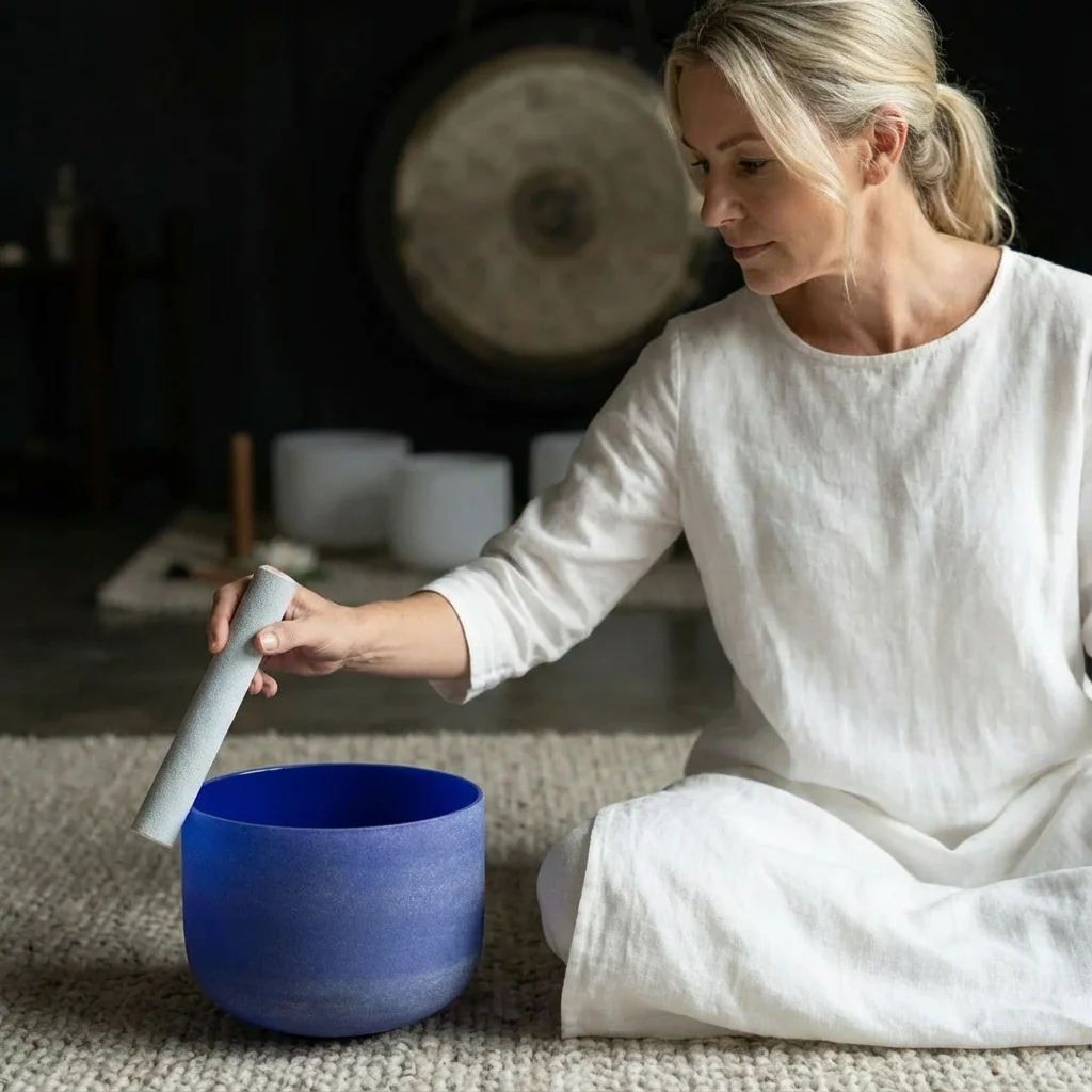 Third-Eye Chakra Crystal Singing Bowl - A Note Sound - Indigo - Image 3