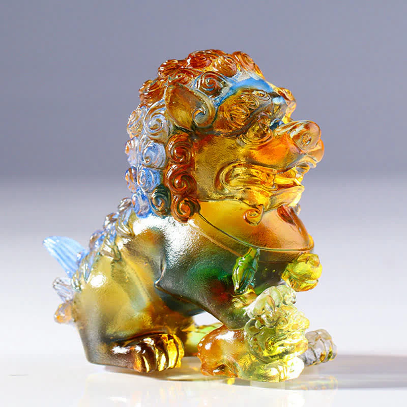 Handmade Liuli Crystal Lion Art Piece for Strength & Protection - Image 3