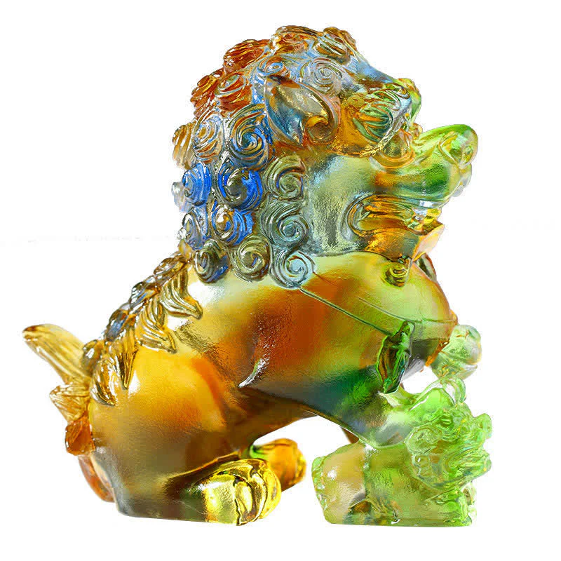 Handmade Liuli Crystal Lion Art Piece for Strength & Protection - Image 4