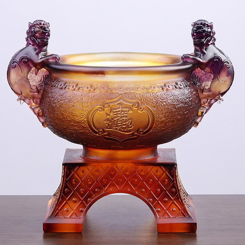 Handmade Liuli Crystal PiXiu Treasure Bowl Art Piece - Image 10