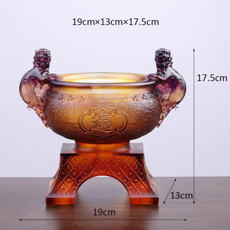 Handmade Liuli Crystal PiXiu Treasure Bowl Art Piece - Image 11