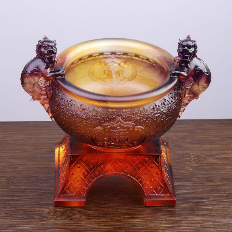 Handmade Liuli Crystal PiXiu Treasure Bowl Art Piece - Image 12