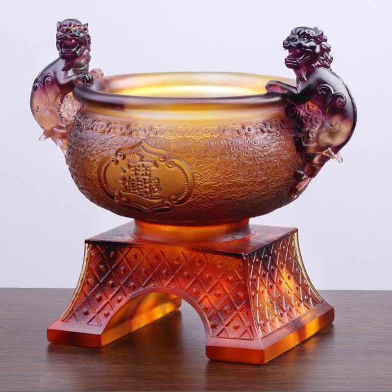Handmade Liuli Crystal PiXiu Treasure Bowl Art Piece - Image 13