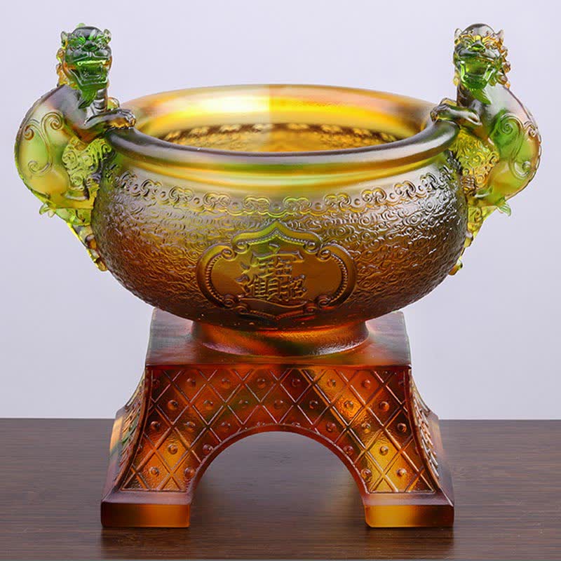 Handmade Liuli Crystal PiXiu Treasure Bowl Art Piece - Image 3