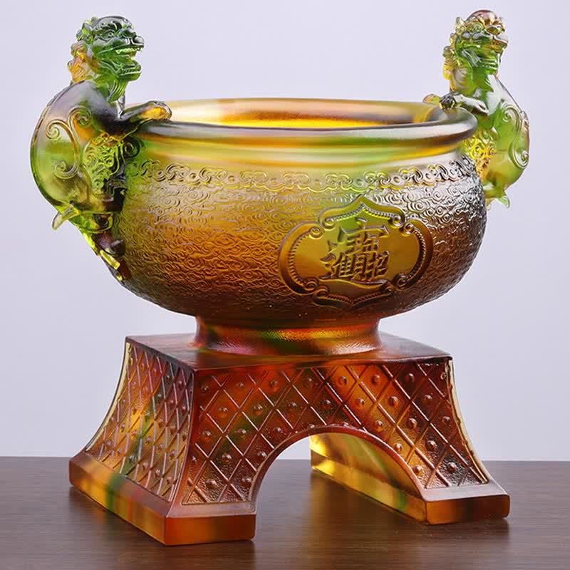 Handmade Liuli Crystal PiXiu Treasure Bowl Art Piece - Image 4