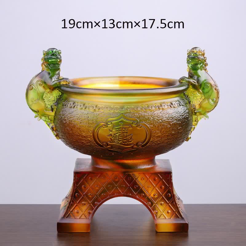 Handmade Liuli Crystal PiXiu Treasure Bowl Art Piece - Image 8