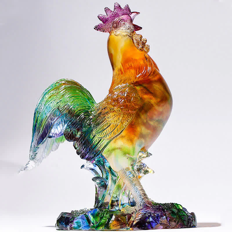 Handmade Liuli Crystal Rooster Zen Decor Art Piece - Image 10