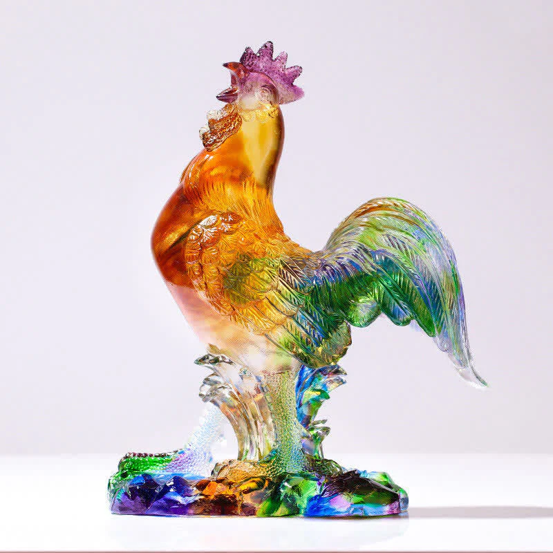 Handmade Liuli Crystal Rooster Zen Decor Art Piece - Image 11