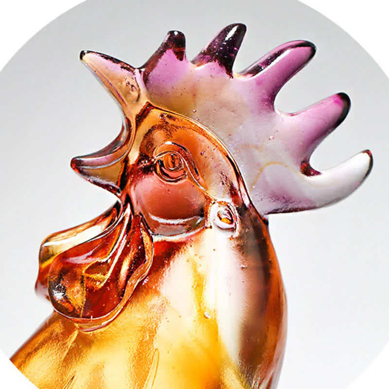Handmade Liuli Crystal Rooster Zen Decor Art Piece - Image 12