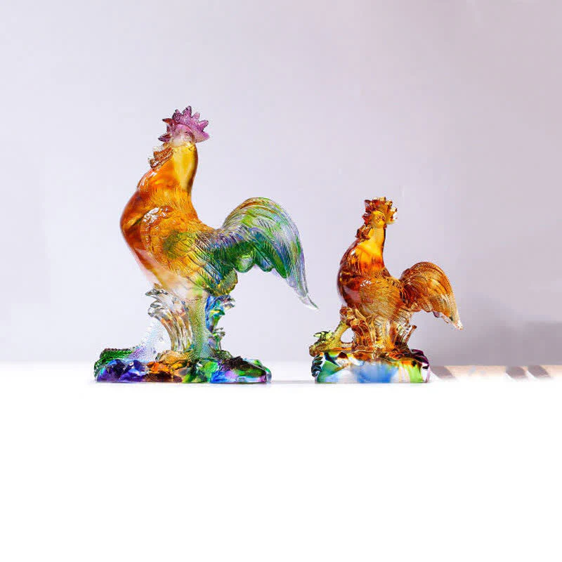 Handmade Liuli Crystal Rooster Zen Decor Art Piece - Image 13
