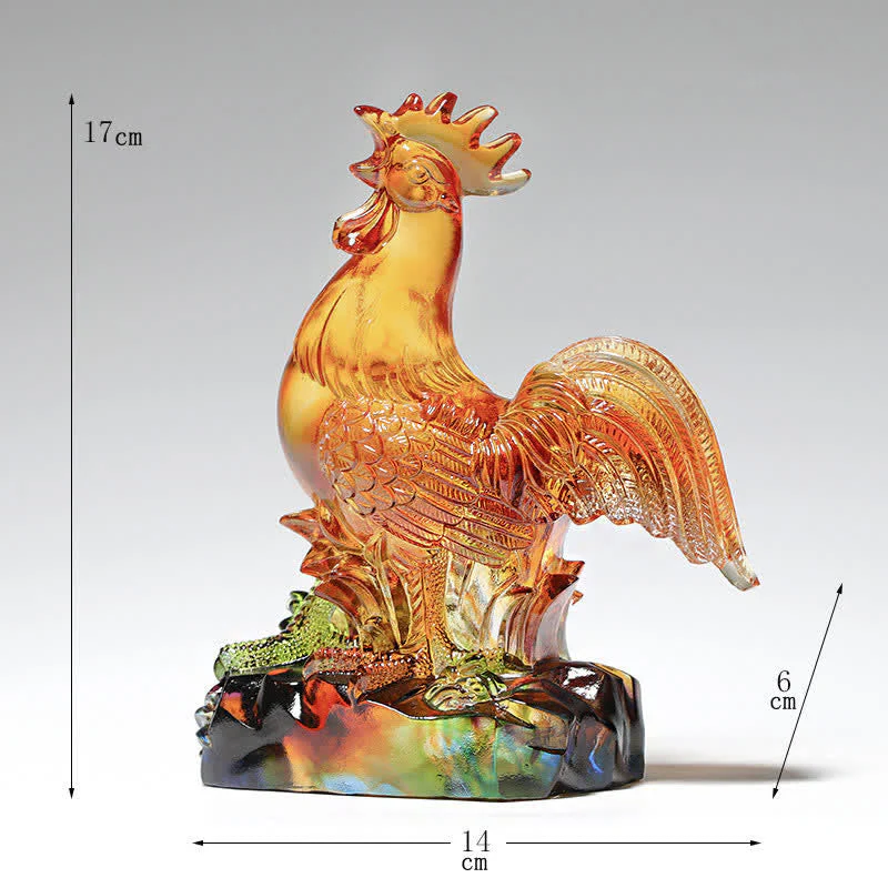 Handmade Liuli Crystal Rooster Zen Decor Art Piece - Image 3