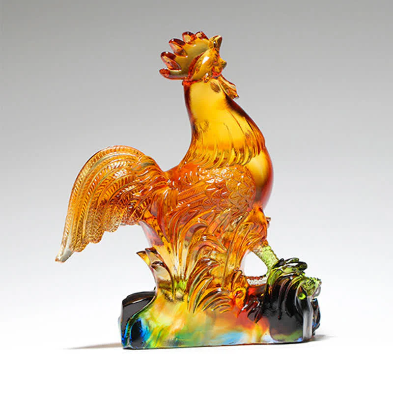 Handmade Liuli Crystal Rooster Zen Decor Art Piece - Image 4