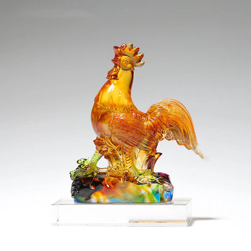 Handmade Liuli Crystal Rooster Zen Decor Art Piece - Image 5