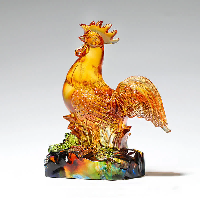 Handmade Liuli Crystal Rooster Zen Decor Art Piece - Image 6