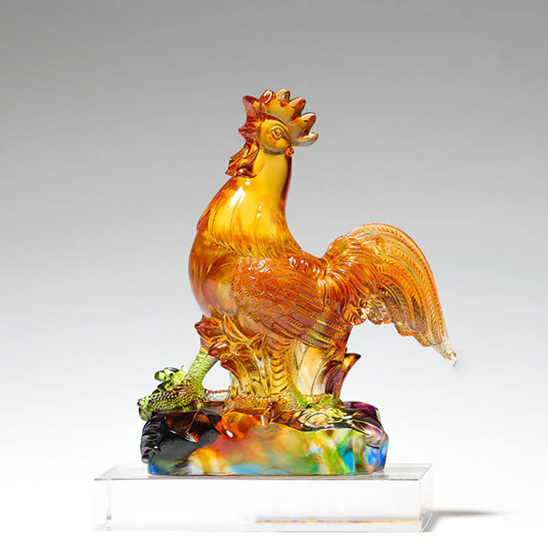 Handmade Liuli Crystal Rooster Zen Decor Art Piece - Image 7