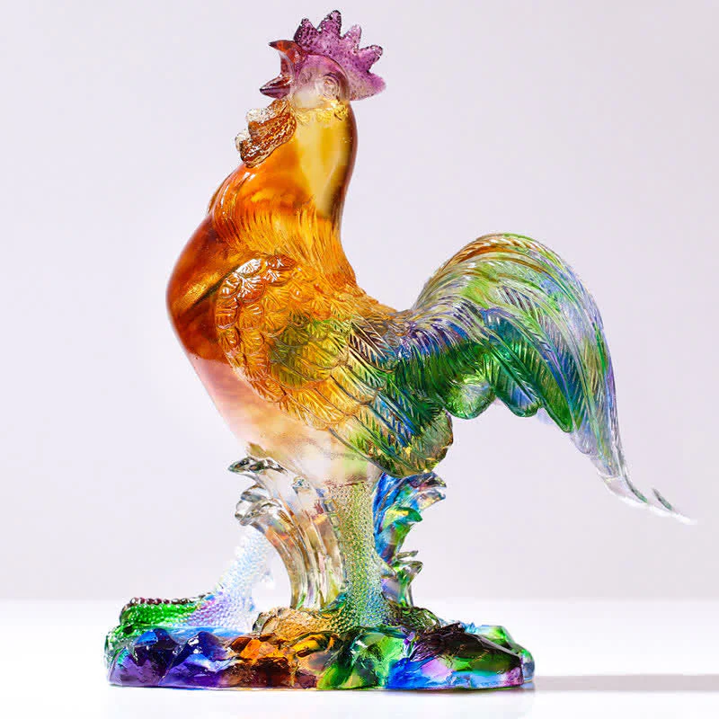 Handmade Liuli Crystal Rooster Zen Decor Art Piece - Image 9