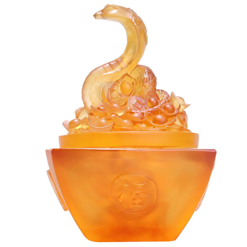 11.5cm Liuli Snake Fu Character Feng Shui Art Decor - Image 10