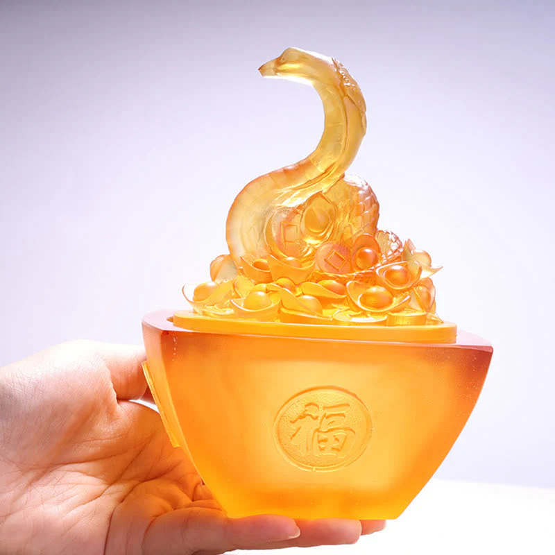 11.5cm Liuli Snake Fu Character Feng Shui Art Decor - Image 3