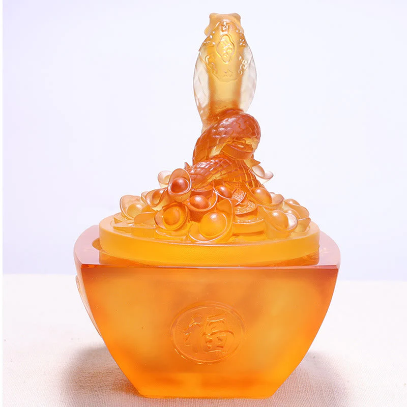 11.5cm Liuli Snake Fu Character Feng Shui Art Decor - Image 4