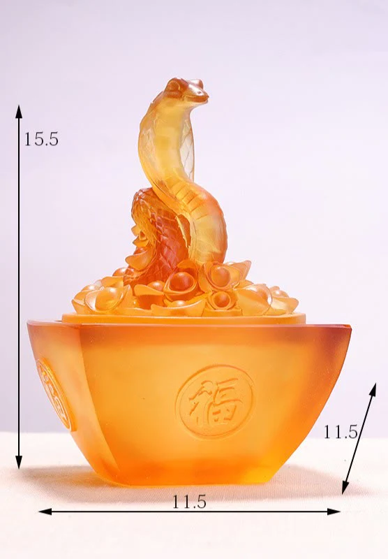 11.5cm Liuli Snake Fu Character Feng Shui Art Decor - Image 8