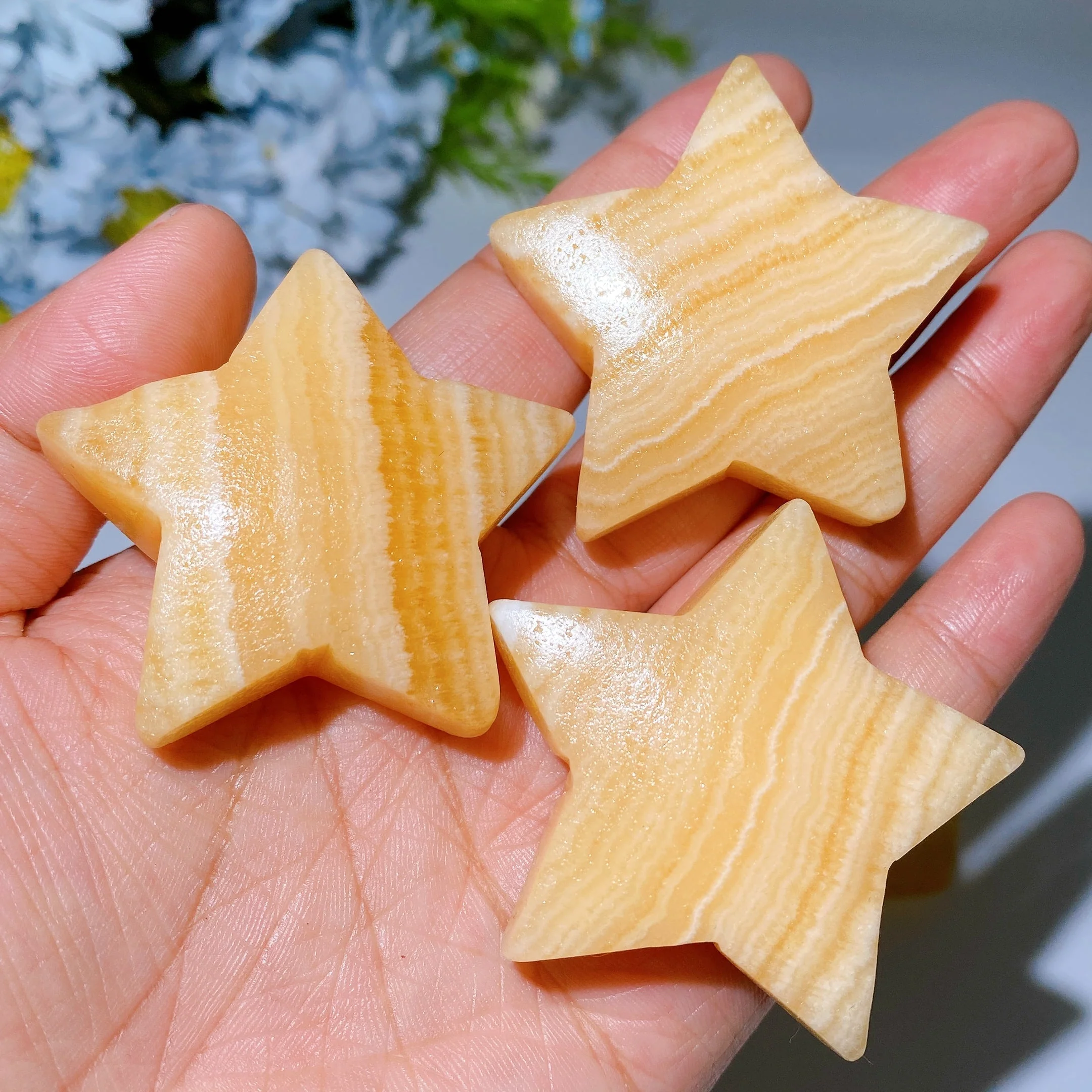 Orange Calcite Crystal Figurines 1.8-2.0 Inch Moon Star Heart - Image 3