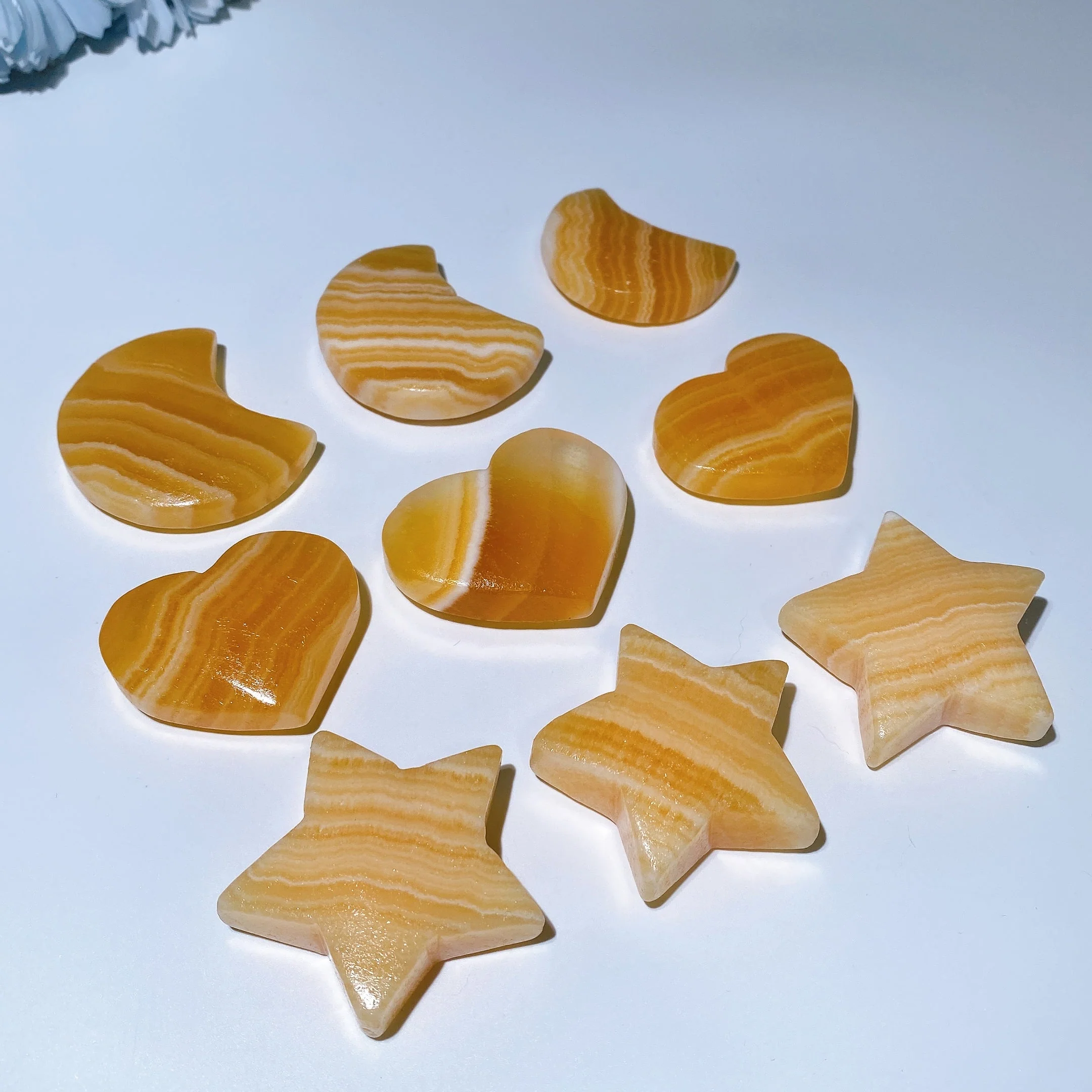 Orange Calcite Crystal Figurines 1.8-2.0 Inch Moon Star Heart - Image 4
