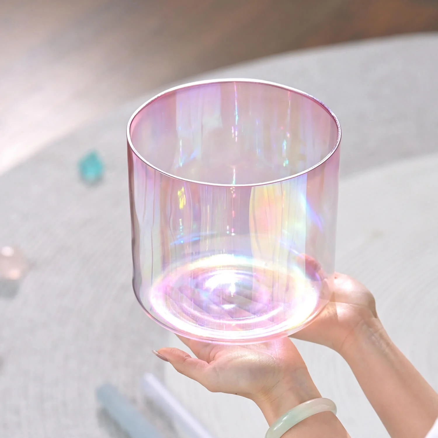 6"-7" Pink Aura Quartz Singing Bowl for Meditation - Image 4