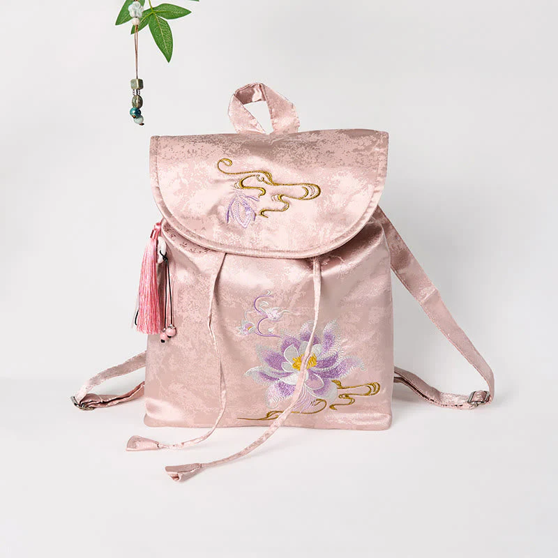 Pink Lotus Embroidered Backpack - Spiritual Apparel - Image 3