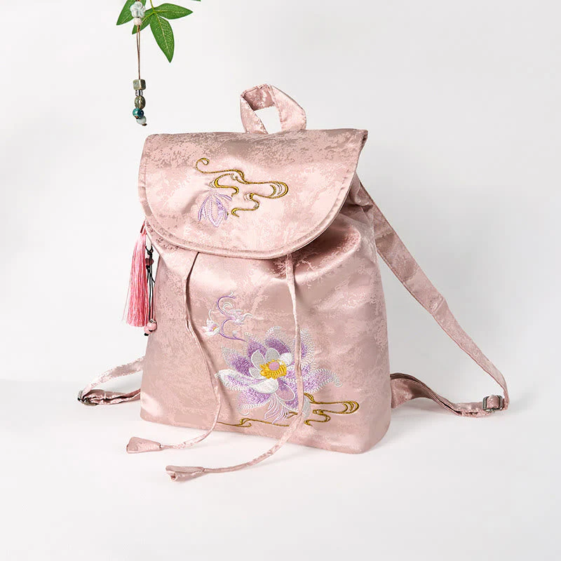 Pink Lotus Embroidered Backpack - Spiritual Apparel - Image 5
