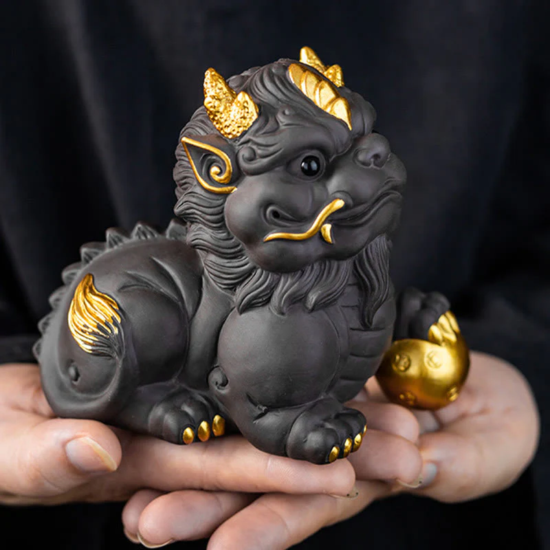 Pixiu Ingot Ball Purple Clay Ceramic Wealth Figurine 11.5cm - Image 10
