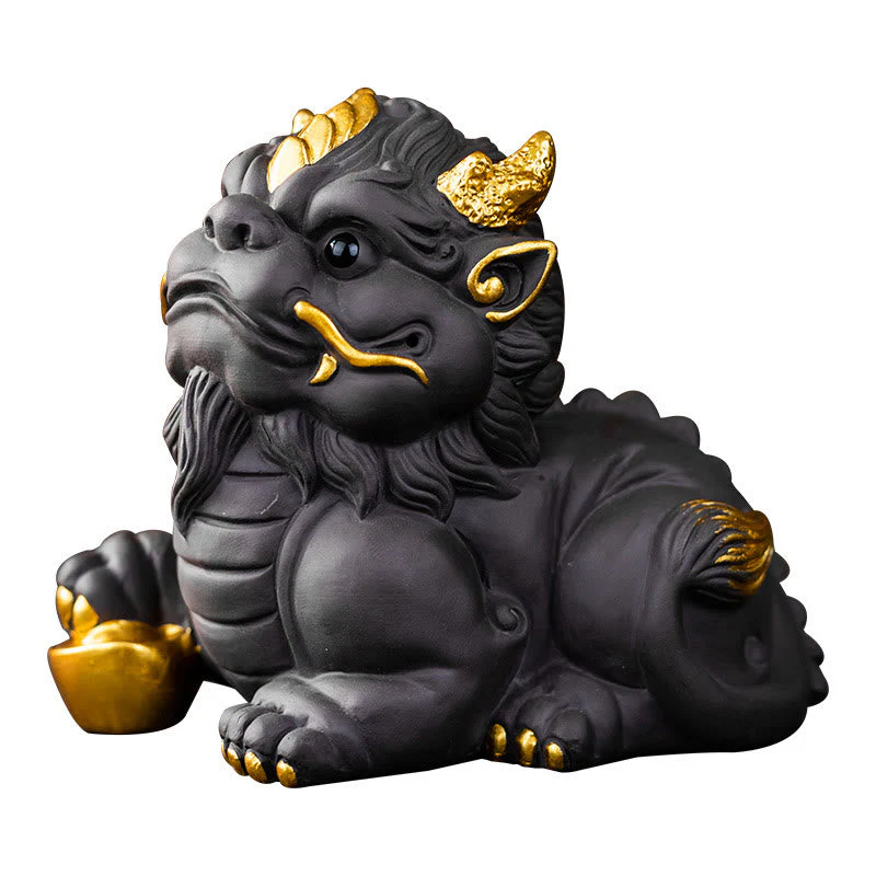 Pixiu Ingot Ball Purple Clay Ceramic Wealth Figurine 11.5cm - Image 13