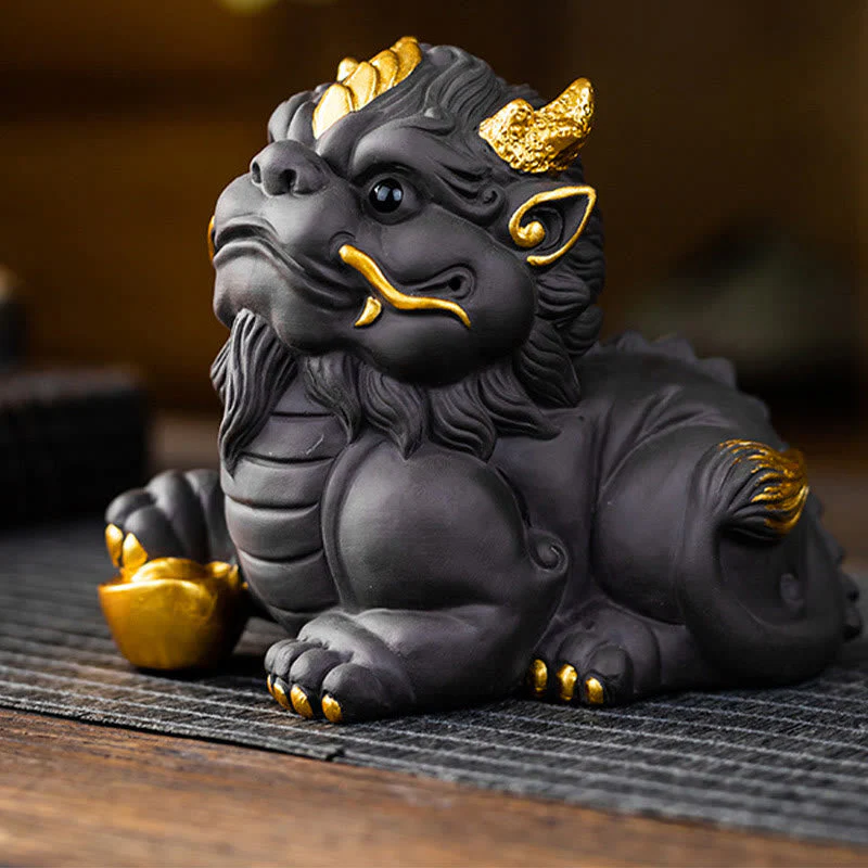 Pixiu Ingot Ball Purple Clay Ceramic Wealth Figurine 11.5cm - Image 14