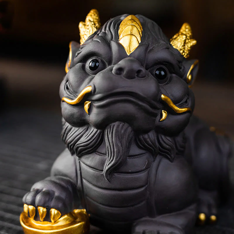 Pixiu Ingot Ball Purple Clay Ceramic Wealth Figurine 11.5cm - Image 15