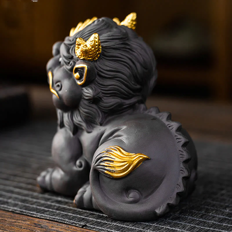 Pixiu Ingot Ball Purple Clay Ceramic Wealth Figurine 11.5cm - Image 16