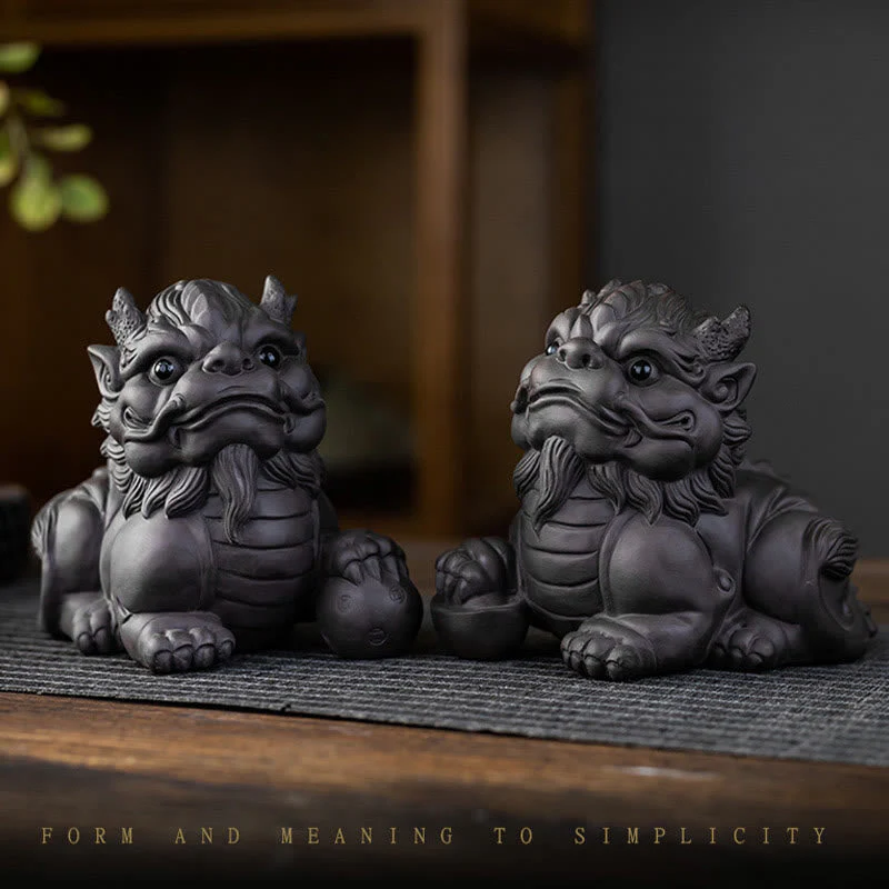 Pixiu Ingot Ball Purple Clay Ceramic Wealth Figurine 11.5cm - Image 3